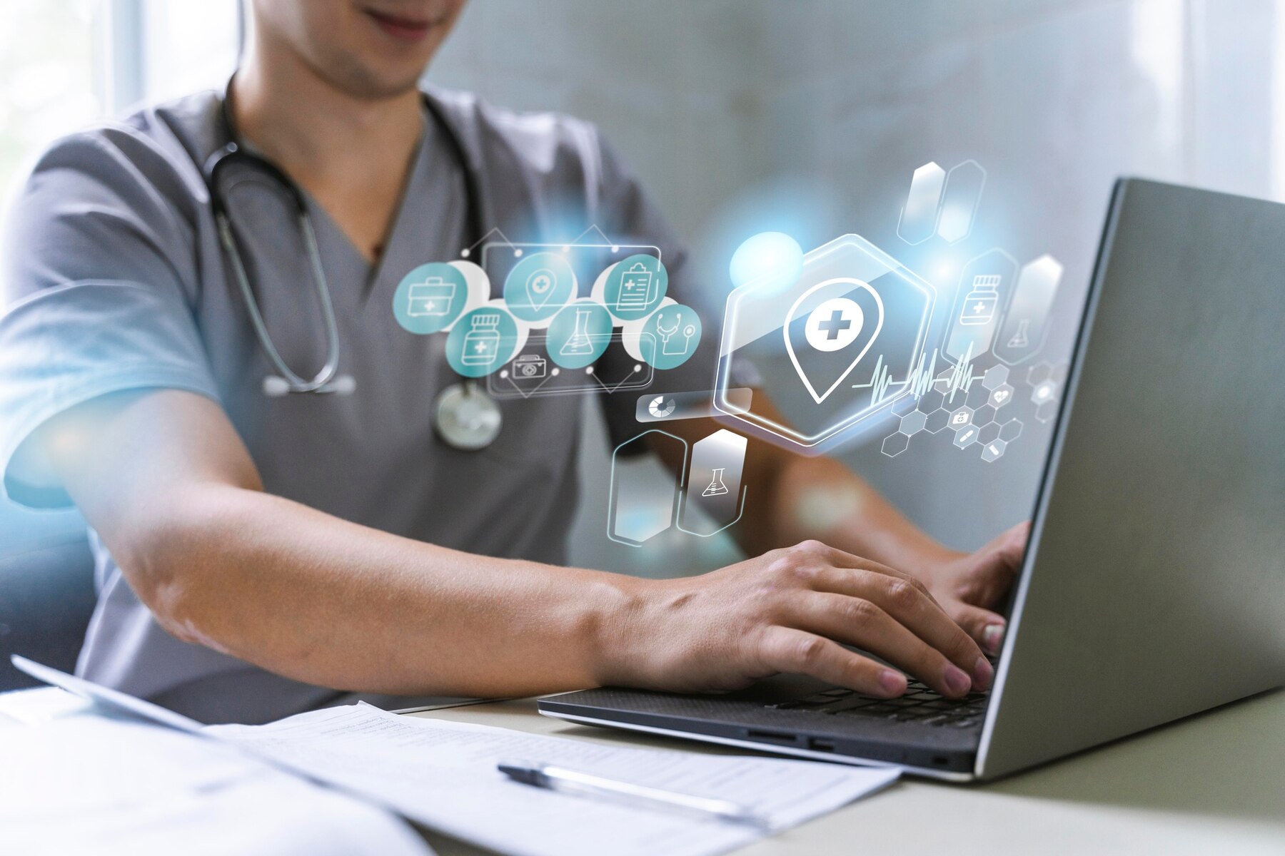 medical-banner-with-doctor-working-laptop_23-2149611211